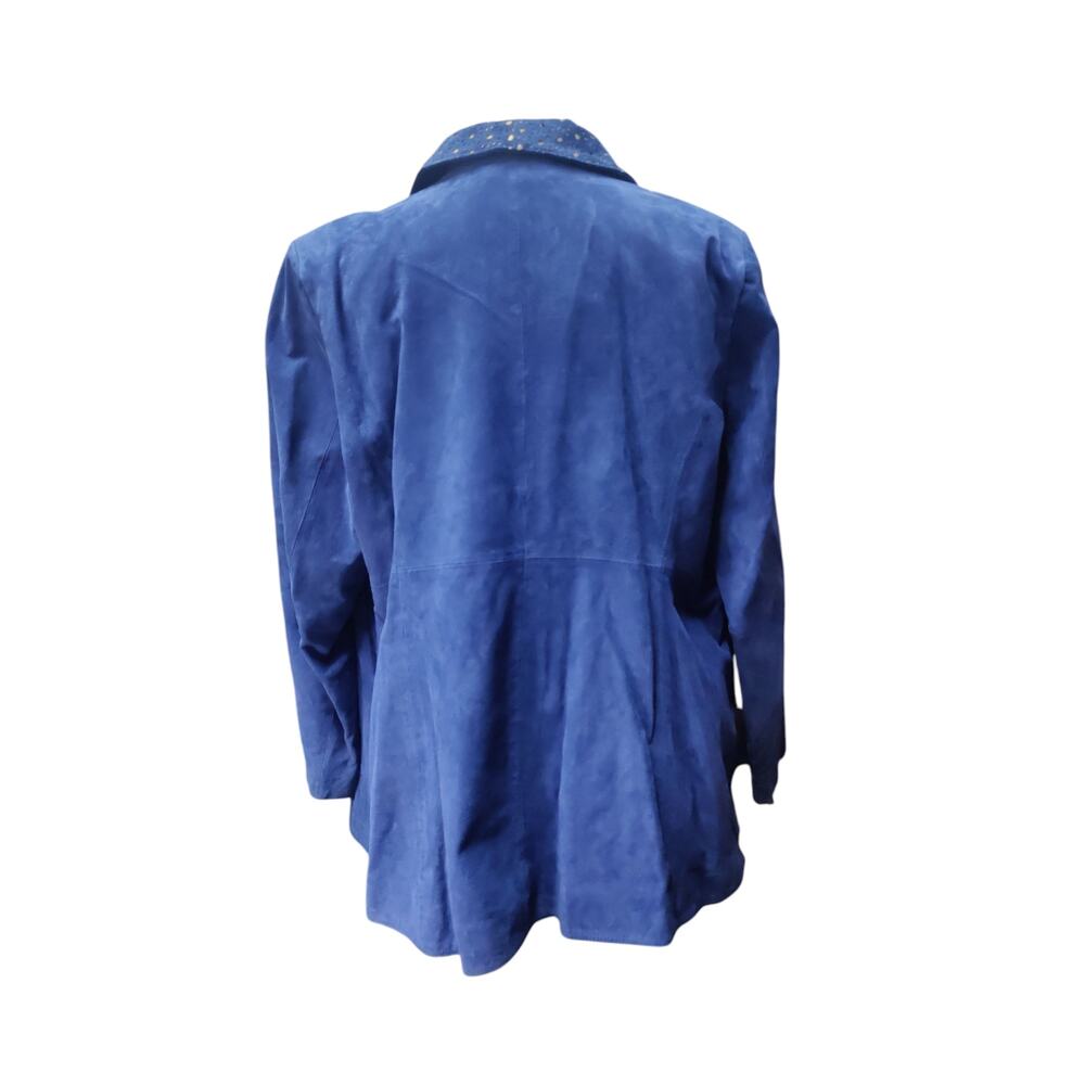 IMAN genuine soft blue leather shell jacket w/ blue suede & gold floral design - Picture 2 of 4